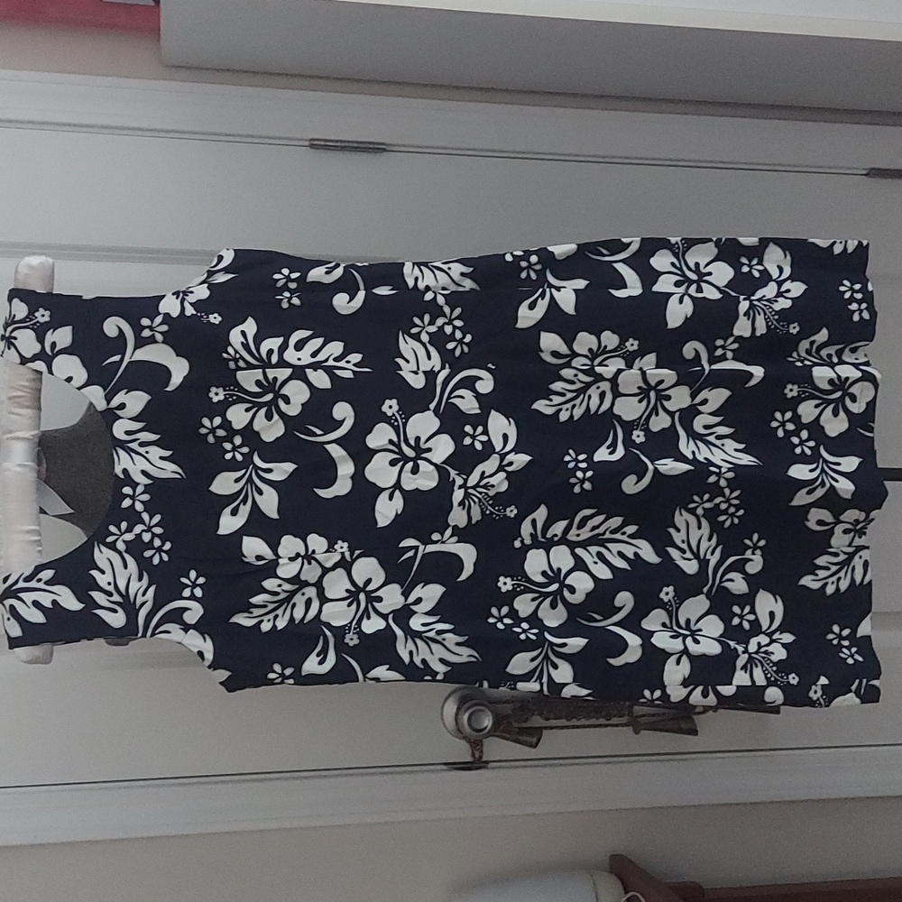 Navy Blue and White Woman's Hawaiian print dress